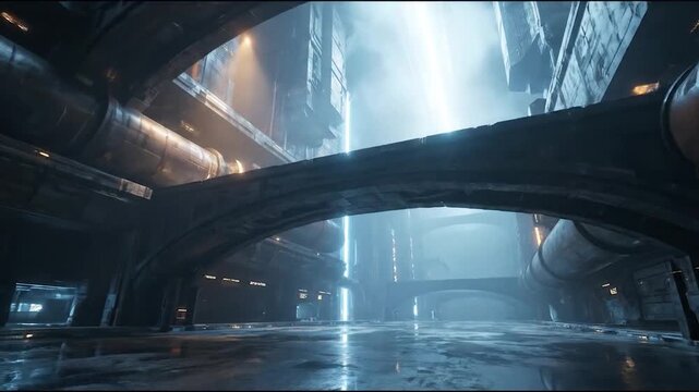 Futuristic Sci-Fi Industrial Megastructure Cinematic Background
