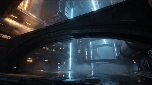Futuristic Sci-Fi Industrial Megastructure Cinematic Background