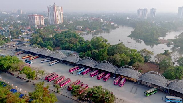 Vyttila hub and water metro station in Ernakulam Kochi Kerala, areal shots of vyttila hub