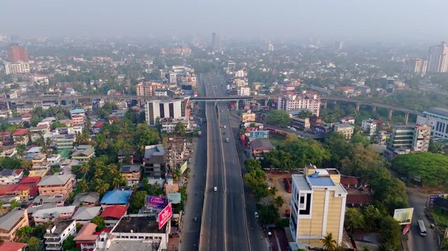 Ernakulam City scape Areal shorts Kochi vyttila Drone shots, Kerala city Area residential budlings areal shots ,financial capital of Kerala