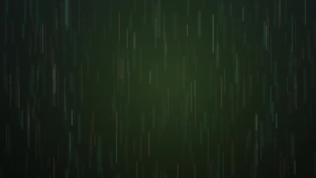 Abstract vertical color lines descend on a dark green background
