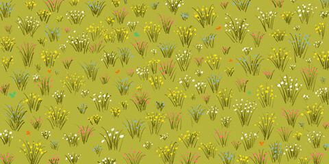 Seamless Spring Meadow Pattern with Wildflowers