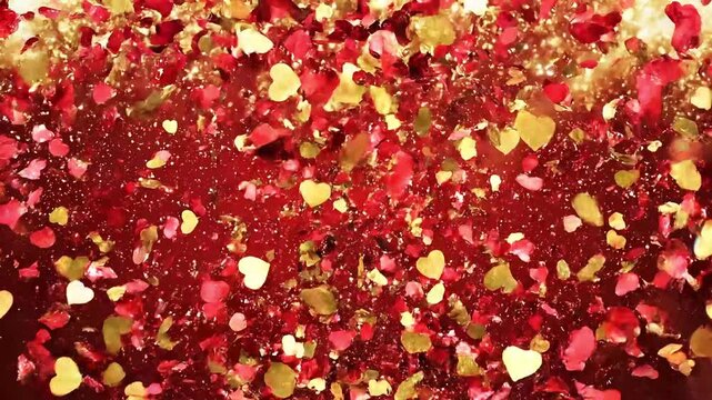 4K animation romantic abstract bouquet of red roses turn into heart confetti for Valentine's Day greeting card backdrop.