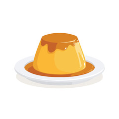Flat 2D vector illustration of Caramel Flan, simple icon style on a clean white background.