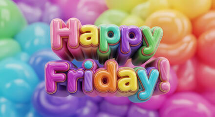 Fototapeta premium Vibrant 3D Happy Friday message on colorful balloons background