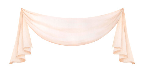 Obraz premium Watercolor illustration of elegant vintage drapery in soft pastel colors isolated on white. Romantic draped fabric clipart for wedding invitations, banners, stationery, storybook design, scrapbooking.