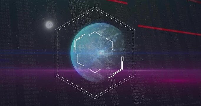 Animation of hexagonal scanner frame over globe in space