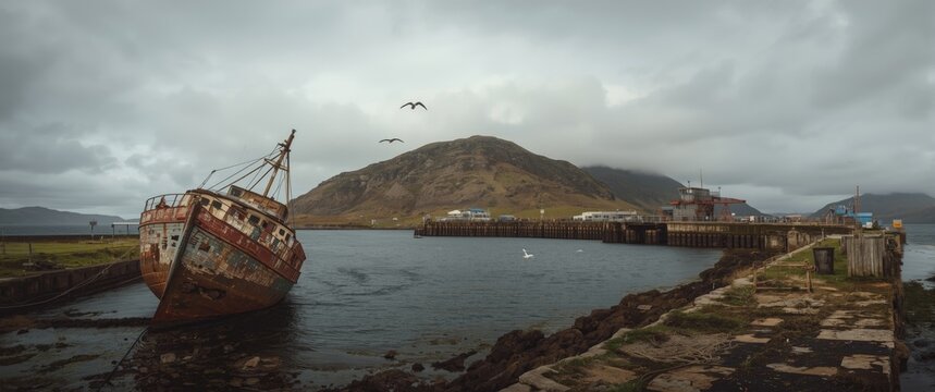 Wreckage of a boat at Corpach Sea Lock, Scottish Highlands