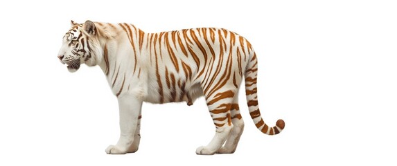 Obraz premium Side profile of a tiger standing on white background