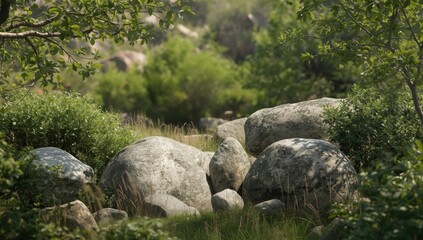 Close-up of rough stone surface amidst foliage for editorial background, Earth Day