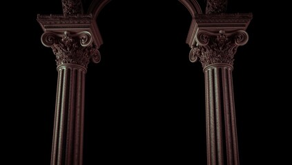 Naklejka premium Ornate plaster embellishments on column capitals with a black backdrop, serving as architectural accents, World Architecture Day