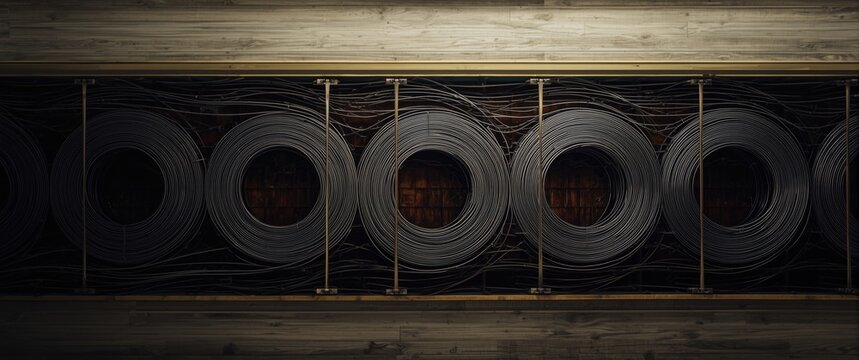 Coils of wire rods being stowed into the cargo hold from above