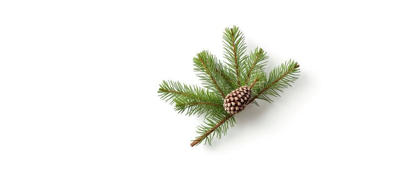 Isolated Cedrus deodara twig with cone on white background