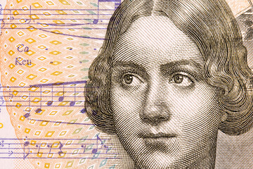 Jenny Lind a closeup portrait from old Swedish money