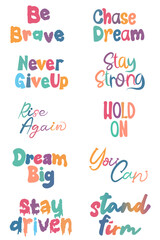 Positive inspirational quote lettering set