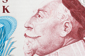 Gustav II Adolf a closeup portrait from old Swedish money