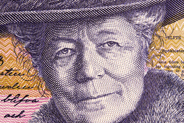 Selma Lagerlof a closeup portrait from old Swedish money