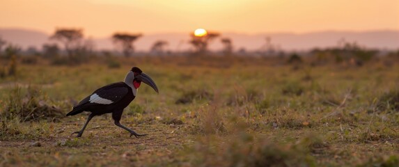 Fototapeta premium Ground Hornbill in Motion
