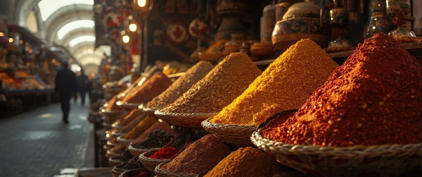 Istanbul's Spice Market with an Array of Spices