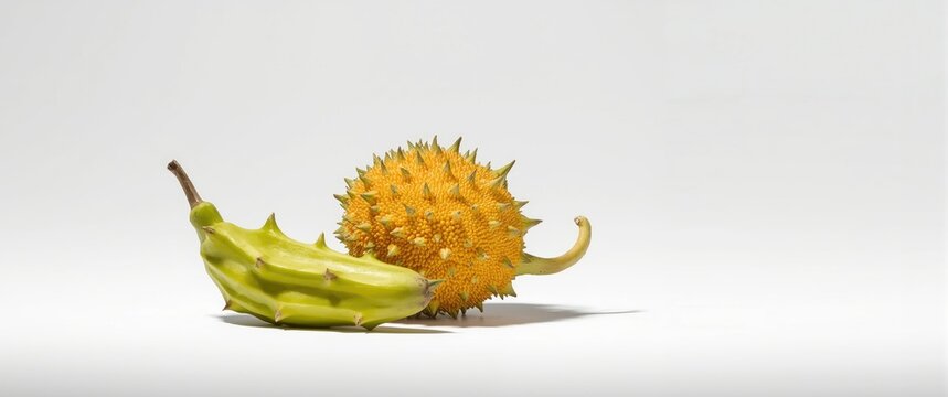 Baby Jackfruit and Spiny Bitter Gourd from Southeast Asia with White Background