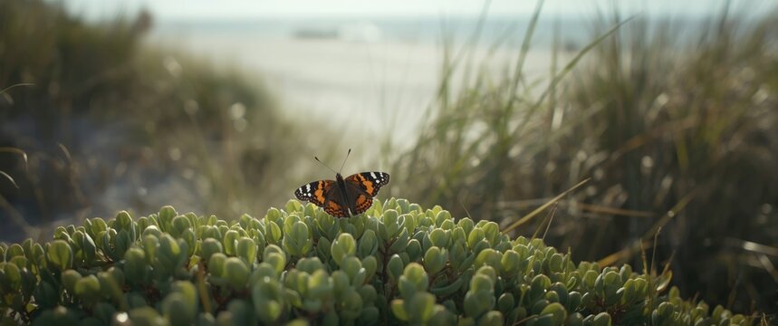 Rauparaha Copper butterfly (Lycaena rauparaha) native to New Zealand on coastal dune vegetation