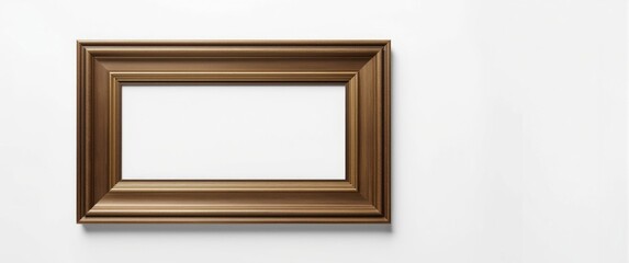 Bronze wooden picture frame with wide design, nameplate, and blank canvas cutout against white background