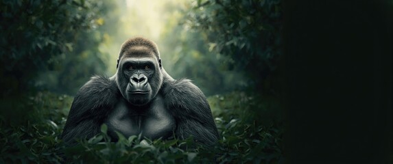 Fototapeta premium Gorilla with silverback sitting and facing forward