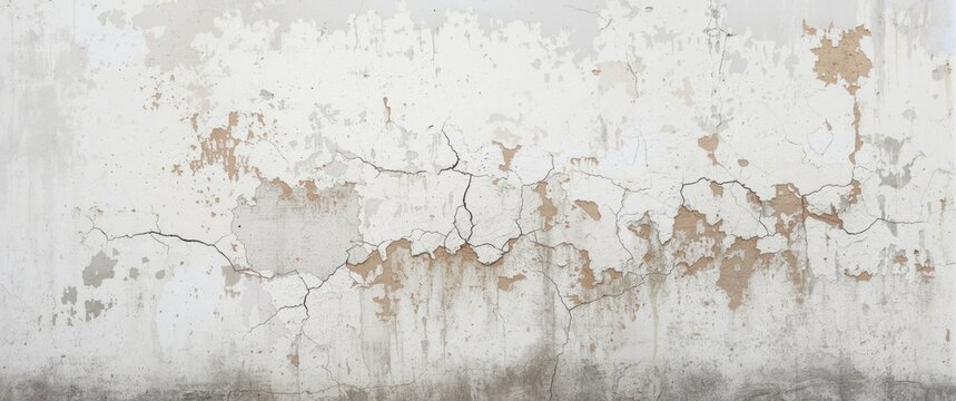 Aging white concrete wall with cracks and peeling paint texture