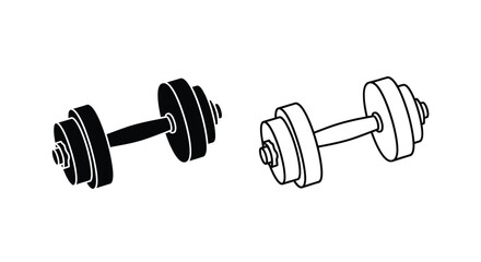 Two dumbbells one black and one white in a striking silhouette © MD