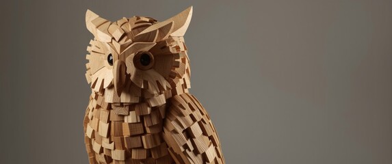 Fototapeta premium Handcrafted Wooden Owl Figurine Blocks