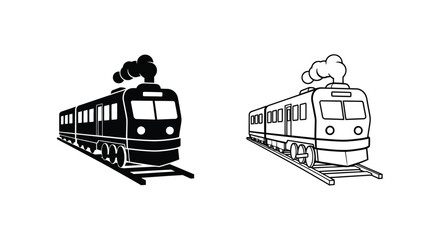 Two vintage steam locomotives depicted in a striking black silhouette © MD