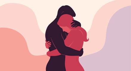Embrace the warmth of Valentine's Day modern romance and self-care with this intimate illustration of a couple's loving hug