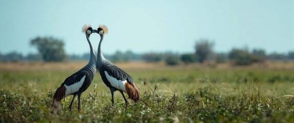 Fototapeta premium Common cranes observed in the field