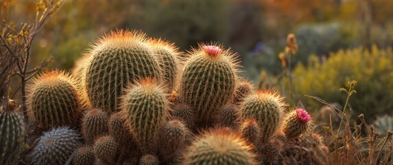 Group of Barrel Cactus Plants