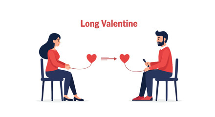 Celebrating Valentine's Day with Modern Romance and Self-Care A Digital Connection Between Two People Sending Hearts Across a Distance