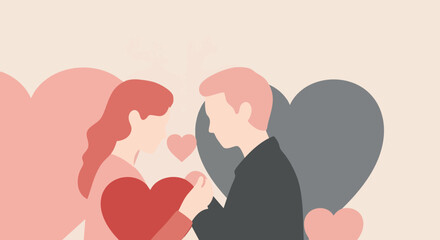 Valentine's Day Modern Romance and Self-Care A loving couple illustration, capturing tender connection amidst heartfelt symbols of affection