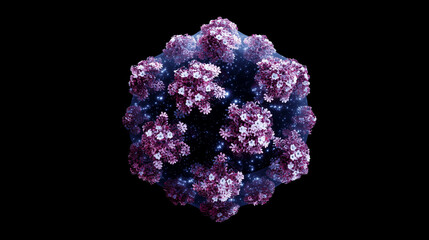 Dodecahedron formed from small blossoms, glowing softly in deep space