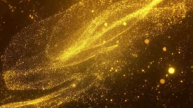 Golden shimmering particles swirling in a mesmerizing motion. Represents elegance, celebration, and the beauty of light in artistic visuals