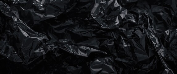 Texture of a Crumpled Black Plastic Bag as background