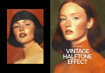Vintage Square Halftone Poster Photo Effect Mockup