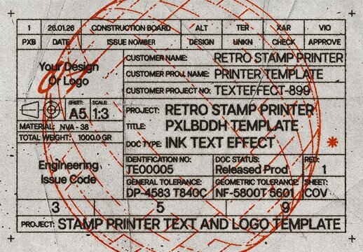 Retro Stamp Printer Template Mockup