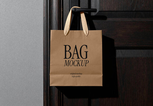 Hanging Paper Bag Mockup on Door