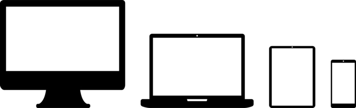 Digital device icon set vector. Electronic Devices Collection Set Icons Mobile Phone Tablet Laptop Computer Smartphone