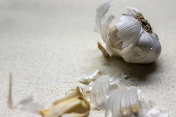 Macro composition of garlic on the table