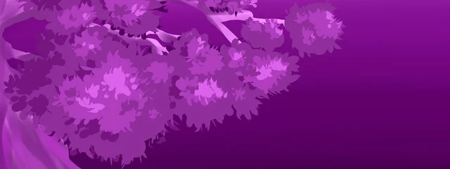 Fotobehang Warm Paars Illustration of a tree with purple leaves, trunk, and branches. Beautiful purple tree background design.  © syamsi