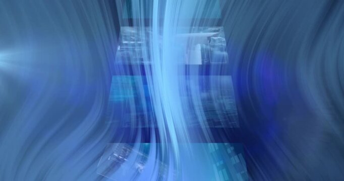 Composition of rotating chemical compounds with blue digital cloud of green lights