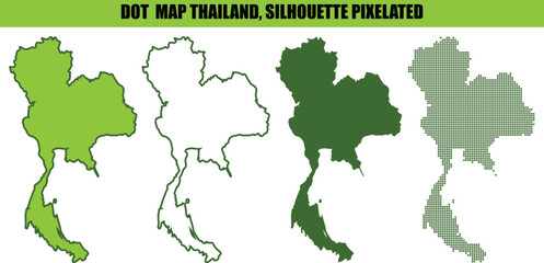 Fototapeta premium Thailand Map Silhouette Pixelated Green Tones
