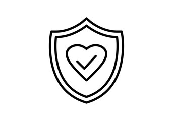 Icono de escudo protector con un coraz&oacute;n y marca de verificaci&oacute;n en el centro