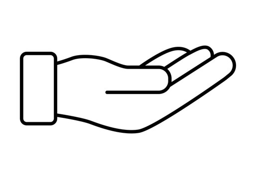 Icono de mano abierta con la palma hacia arriba en l&iacute;nea negra