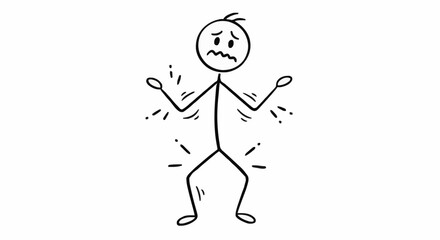 Stick figure person shivering with cold and fear.